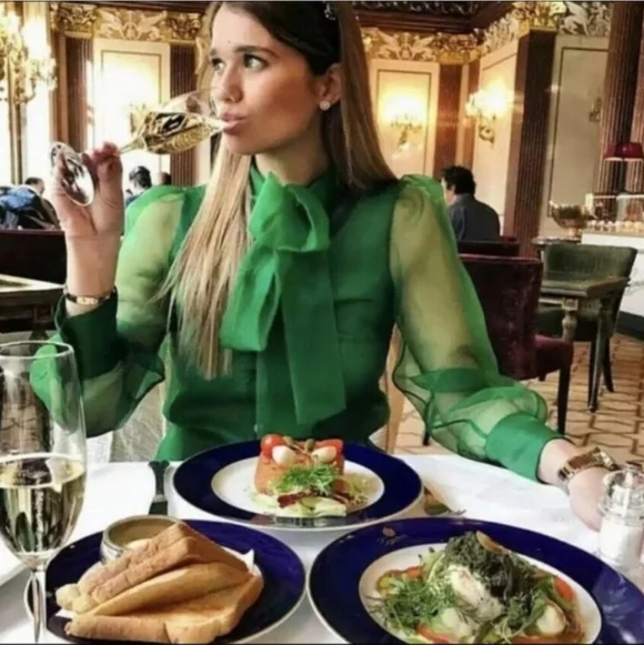 Zara Vibrant Green Sheer Bow Blouse, Size XL - Picture 10 of 11